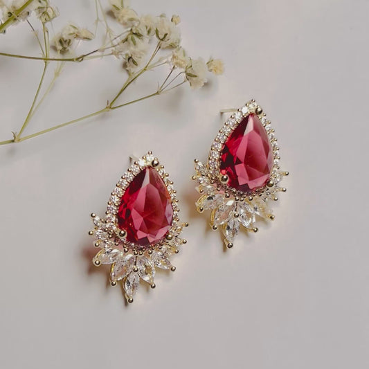 ruby earrings, red crystal earrings, bridal jewelry, elegant drop earrings, Wedding jewelery for women, Partywear earrings for women, Premium earrings for women, Gifts for her, earrings for her